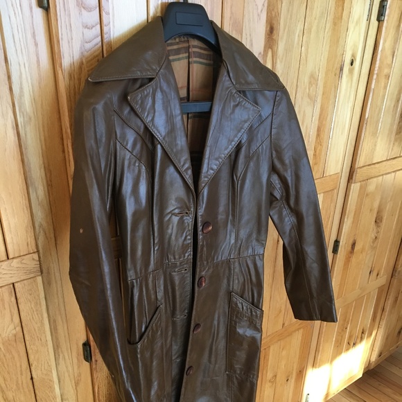 Vintage 1970s Leather Trenchcoat by Jo o Kay - Picture 2 of 8